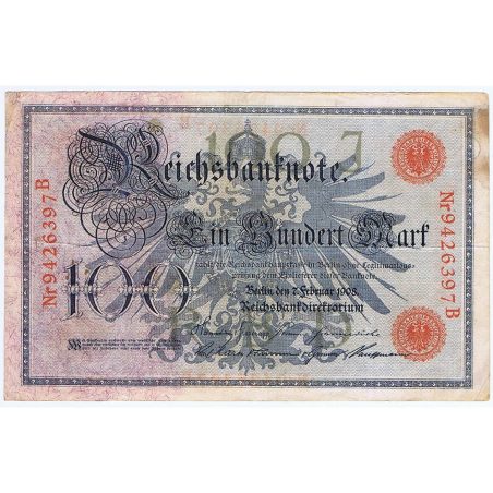 Billete Alemania 100 Mark 1908.  - 1