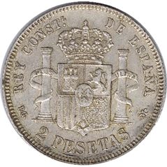 2 Pesetas Plata 1892 *92 Alfonso XIII PG M.