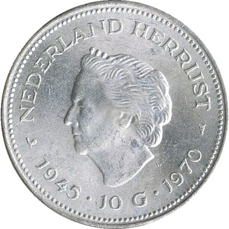 Moneda de plata Holanda 10 Gulden 1970 Liberación. SC  - 1