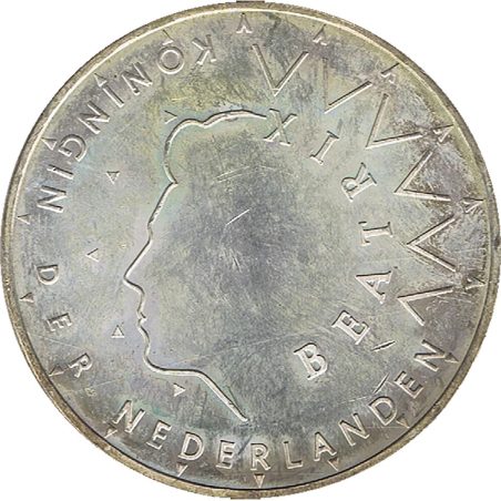 Moneda de plata Holanda 50 Gulden 1987 50 años boda.