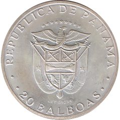 Moneda de plata Panamá 20 Balboas 1971 Independencia.