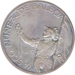 Moneda de plata Panamá 20 Balboas 1977 Vasco Nuñez de Balboa  - 1