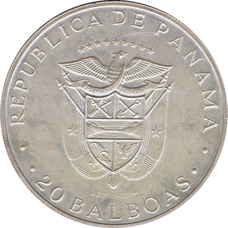 Moneda de plata Panamá 20 Balboas 1977 Vasco Nuñez de Balboa