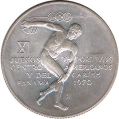 Moneda de plata Panamá 5 Balboas 1970 Juegos Deportivos  - 1