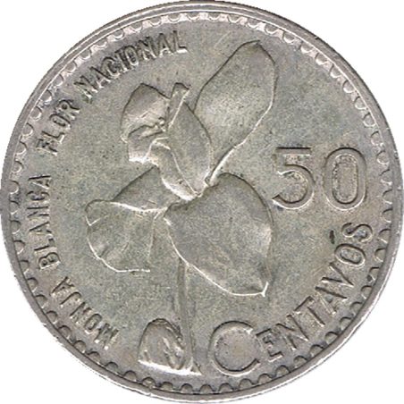 Moneda de plata Guatemala 50 centavos Orquídea.  - 1