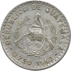 Moneda de plata Guatemala 50 centavos Orquídea.