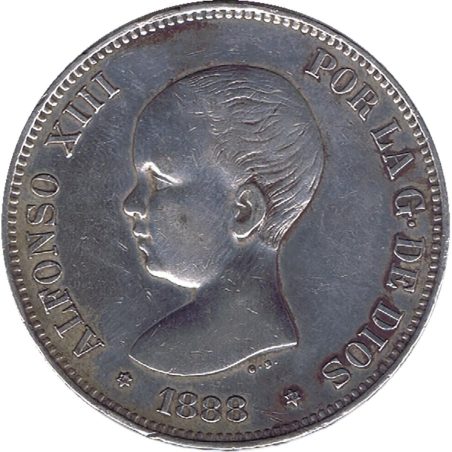 5 Pesetas Plata 1888 *88 Alfonso XIII MP M.  - 1