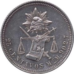 Moneda de plata 25 Centavos México 1890.  - 1