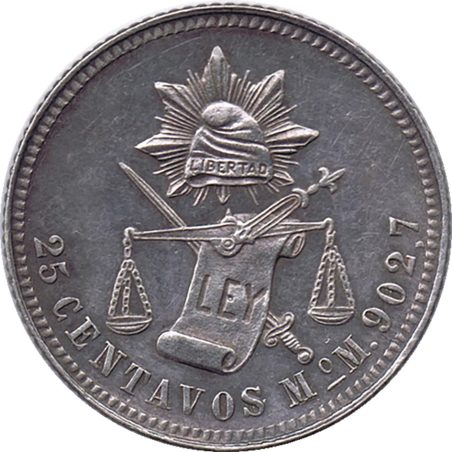 Moneda de plata 25 Centavos México 1890.  - 1