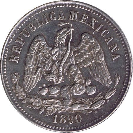 Moneda de plata 25 Centavos México 1890.