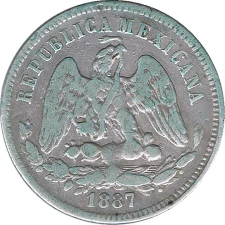 Moneda de plata 25 Centavos México 1887.