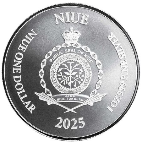 Moneda onza de plata 2 Dollars Niue 2025 Justicia.