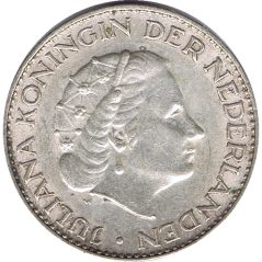 Moneda de plata Holanda 1 Gulden Reina Juliana.