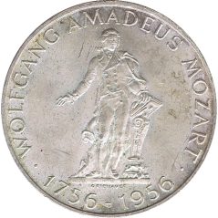 Moneda de plata 25 schillings Austria 1756-1956 Mozart.  - 1