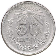Moneda de plata 50 Centavos México 1944  - 1