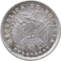 Moneda de plata 20 centavos Bolivia 1909. Sin Circular  - 1