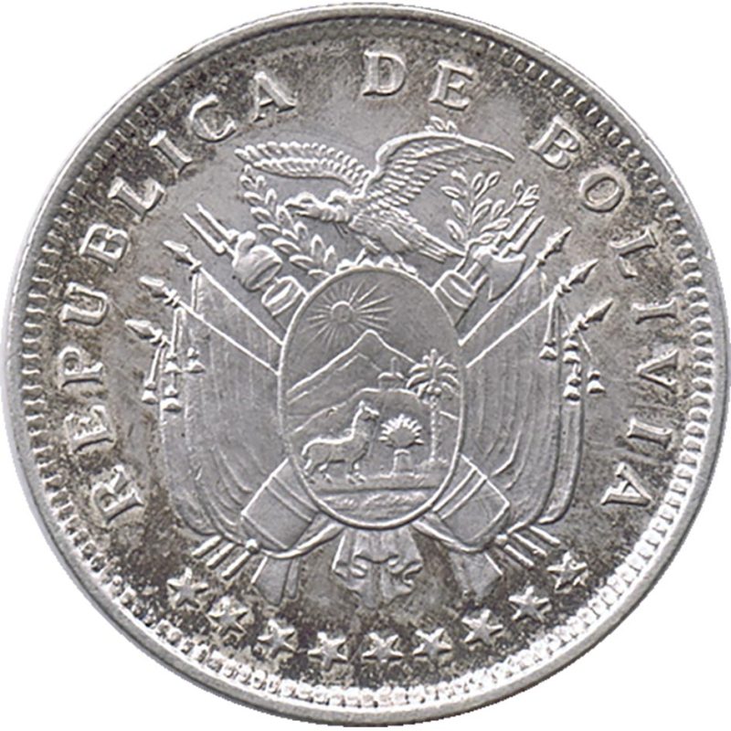 Moneda de plata 20 centavos Bolivia 1909. Sin Circular  - 1 Moneda de plata 20 centavos Bolivia 1909. Sin Circular  - 1