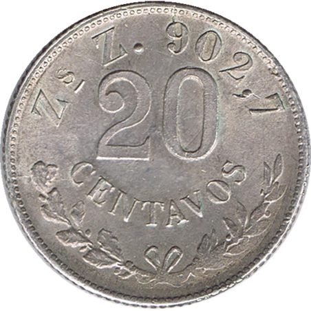 Moneda de plata 20 Centavos México 1899 Zacatecas.