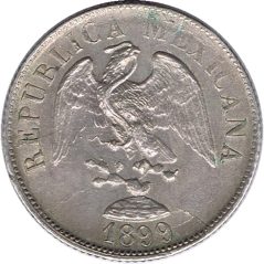 Moneda de plata 25 Centavos México 1899 Zacatecas.  - 2