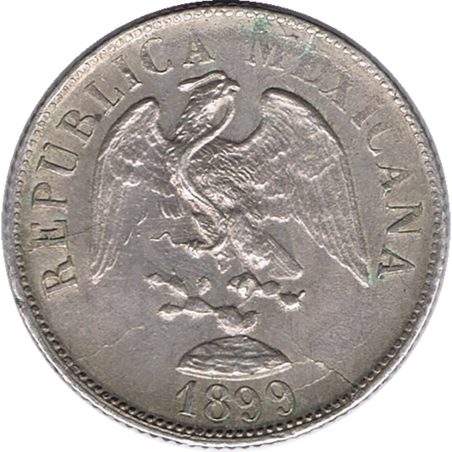 Moneda de plata 25 Centavos México 1899 Zacatecas.  - 2