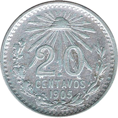Moneda de plata 20 Centavos México 1905.  - 1