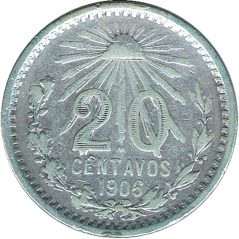 Moneda de plata 20 Centavos México 1906.  - 1