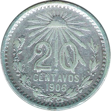 Moneda de plata 20 Centavos México 1906.  - 1