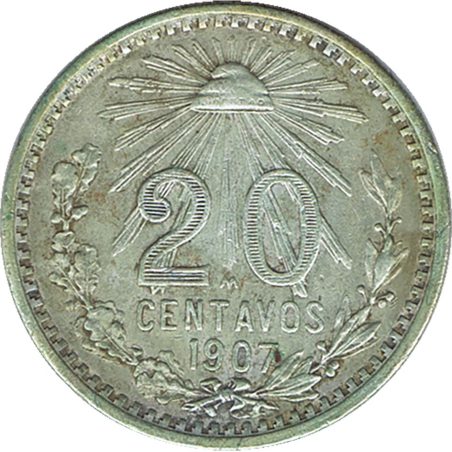 Moneda de plata 20 Centavos México 1907.  - 1