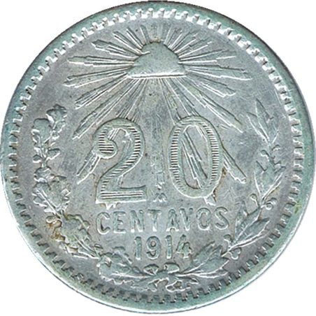 Moneda de plata 20 Centavos México 1914.  - 1