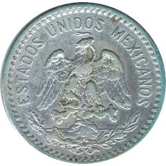Moneda de plata 20 Centavos México 1914.