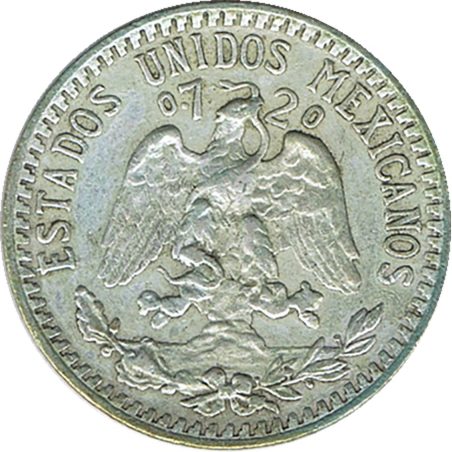 Moneda de plata 20 Centavos México 1928.