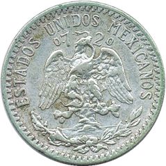 Moneda de plata 20 Centavos México 1935.