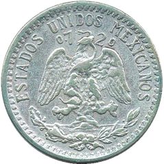 Moneda de plata 20 Centavos México 1937.