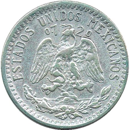 Moneda de plata 20 Centavos México 1937.