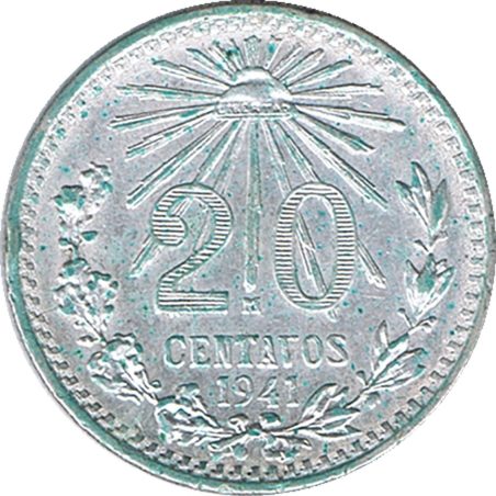 Moneda de plata 20 Centavos México 1941.  - 1