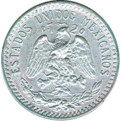 Moneda de plata 20 Centavos México 1941.