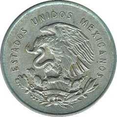 Moneda de plata 25 Centavos México 1953.