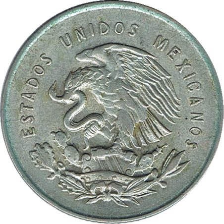 Moneda de plata 25 Centavos México 1953.
