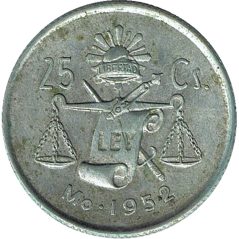 Moneda de plata 25 Centavos México 1952.  - 1