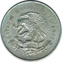 Moneda de plata 25 Centavos México 1952.