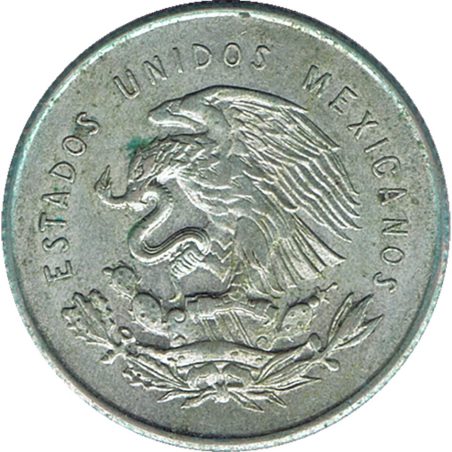 Moneda de plata 25 Centavos México 1952.