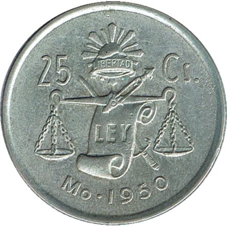Moneda de plata 25 Centavos México 1950.  - 1
