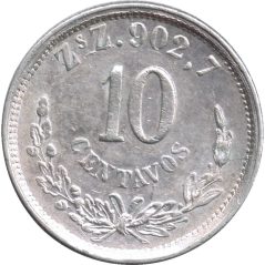 Moneda de plata 10 Centavos México 1890 Zacatecas.