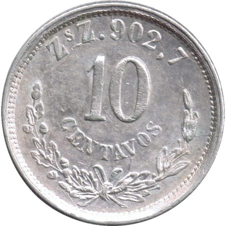 Moneda de plata 10 Centavos México 1890 Zacatecas.