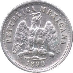 Moneda de plata 10 Centavos México 1890 Zacatecas.  - 2