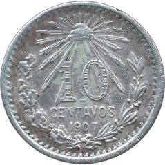 Moneda de plata 10 Centavos México 1907.  - 1