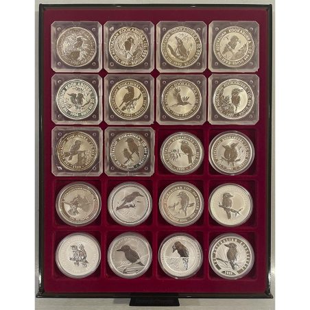 Colección 22 Monedas onza de plata 1$ Australia Kookaburra 1990/2012  - 1