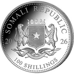 Moneda onza de plata 100 Shillings Somalia Elefante 2026