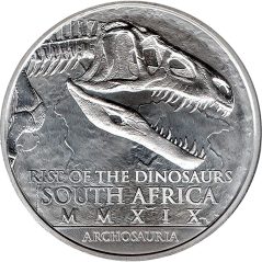 Moneda onza de plata 25 Rand Sudafrica 2025 Dinosaurio