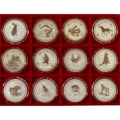 Colección 12 Monedas onza de plata 1$ Australia Lunar Serie I. 1999/2010  - 1